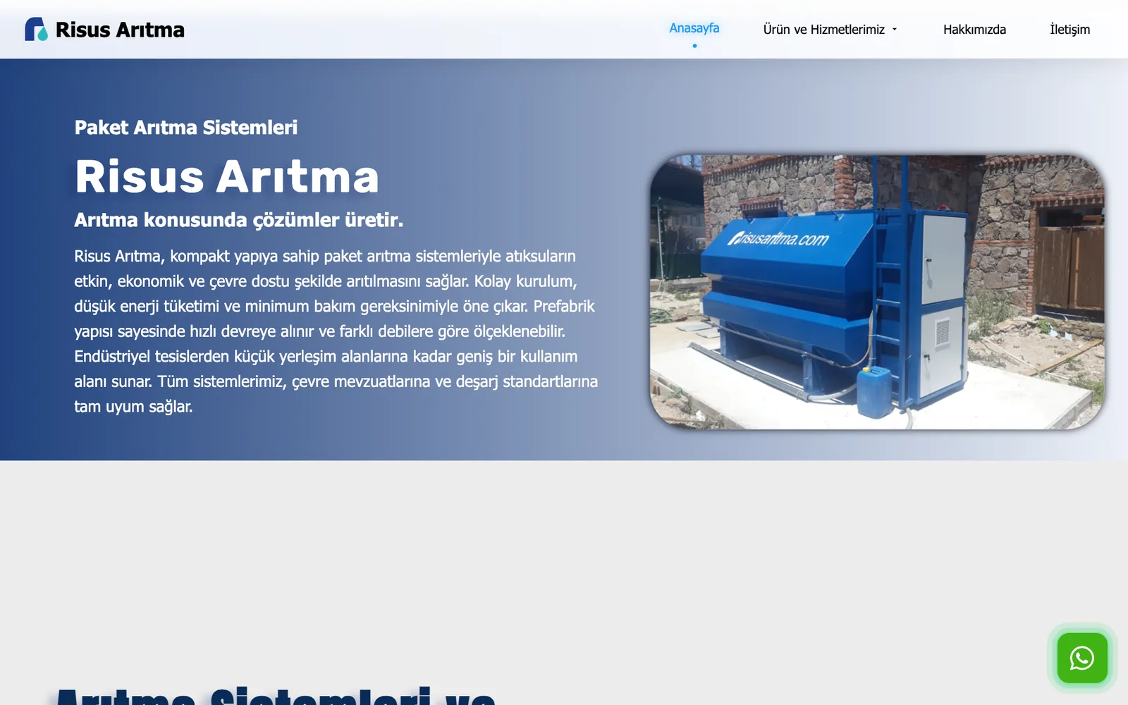 Risus Arıtma web sitesi ekran kaydı
